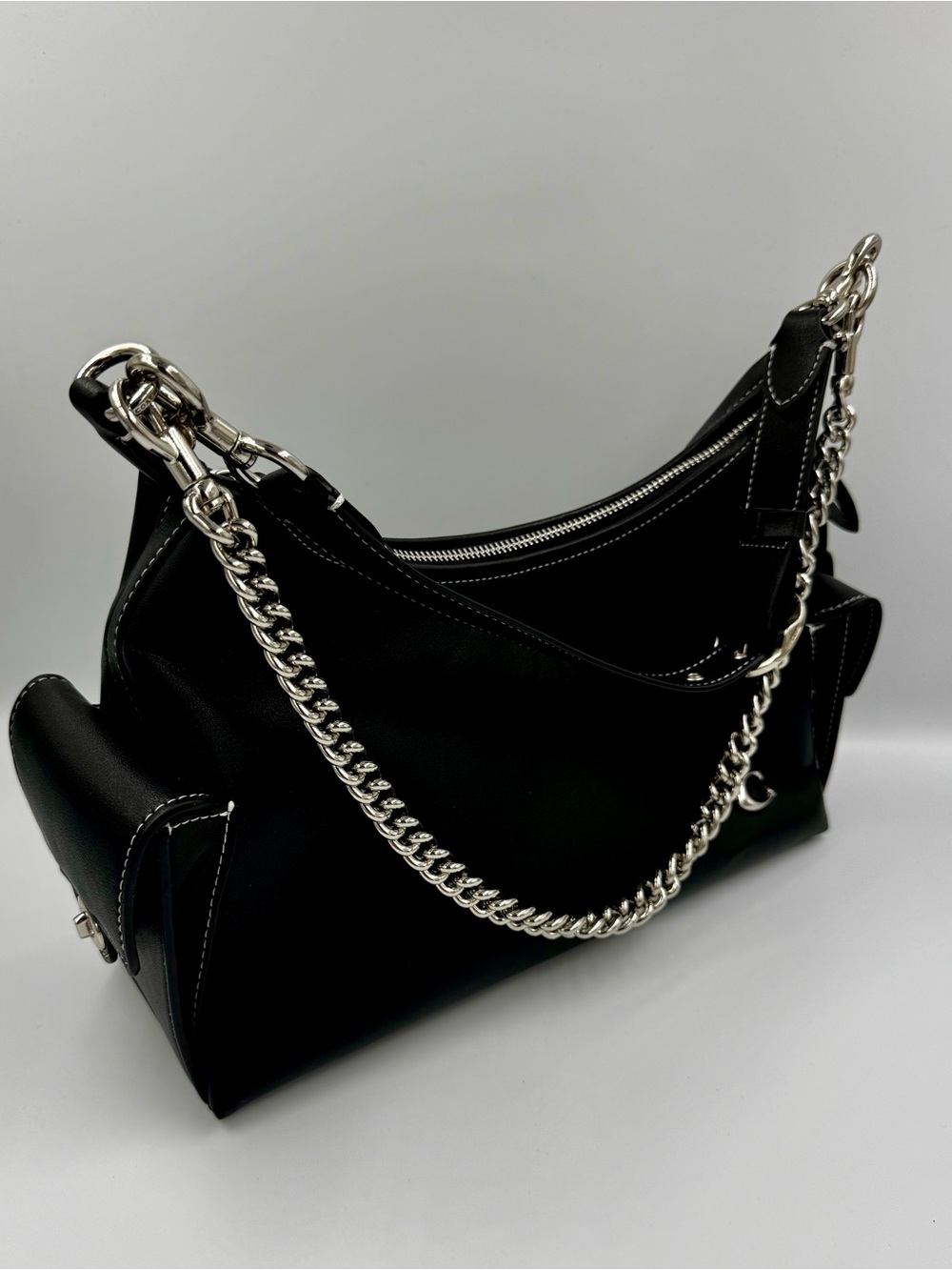 Coach Black Leather Shoulder Bag With Detachable leather and chain Straps - Picture 9 of 16